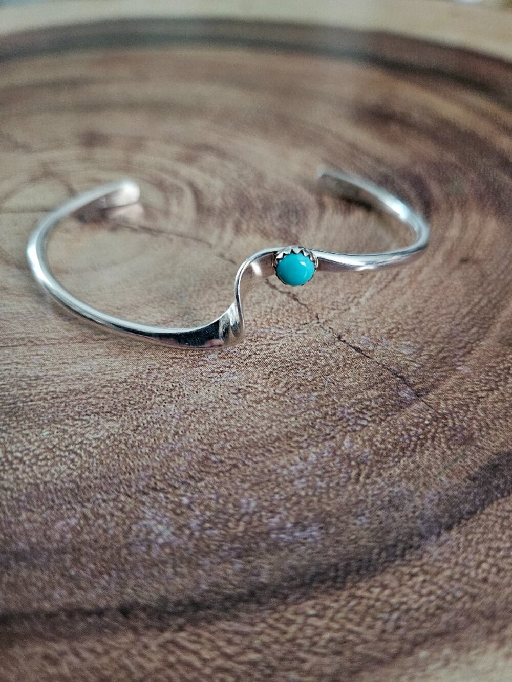 New Navajo Made Sterling Silver Kingman Turquoise Cuff Stacker Bracelet 6.5"